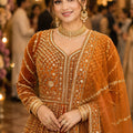 Awesome Rust Orange Designer Net Anarkali Suit with Heavy Embroidery Work for Women