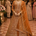 Awesome Rust Orange Designer Net Anarkali Suit with Heavy Embroidery Work for Women