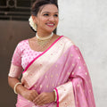 Beautiful Baby Pink Banarasi Silk Saree Zari Weaving Work for Women