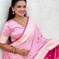 Graceful Pink Banarasi Silk Saree Zari Weaving Work for Women