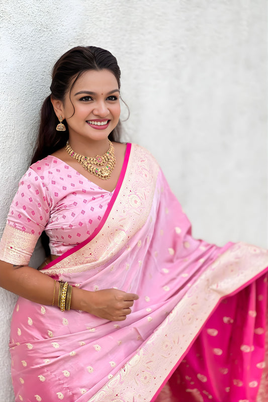 Graceful Pink Banarasi Silk Saree Zari Weaving Work for Women