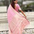 Graceful Pink Banarasi Silk Saree Zari Weaving Work for Women