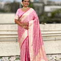 Graceful Pink Banarasi Silk Saree Zari Weaving Work for Women
