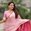 Elegant Pink Banarasi Silk Saree Zari Weaving Work for Women