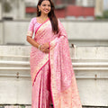 Elegant Pink Banarasi Silk Saree Zari Weaving Work for Women