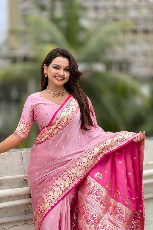 Royal Pink Banarasi Silk Saree Zari Weaving Work for Women