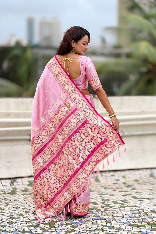 Royal Pink Banarasi Silk Saree Zari Weaving Work for Women