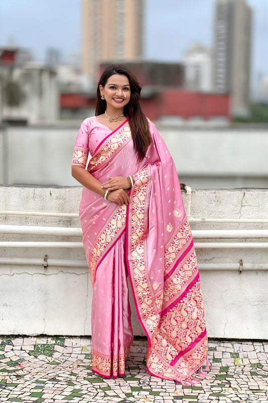 Royal Pink Banarasi Silk Saree Zari Weaving Work for Women