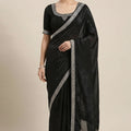 Elegant Black Space Silk Saree Zarkan Diamond Work for Wedding