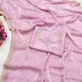 Beautiful Baby Pink Space Silk Saree Zarkan Diamond Work for Wedding