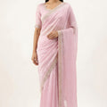 Beautiful Baby Pink Space Silk Saree Zarkan Diamond Work for Wedding
