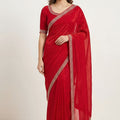 Premium Red Space Silk Saree Zarkan Diamond Work for Wedding