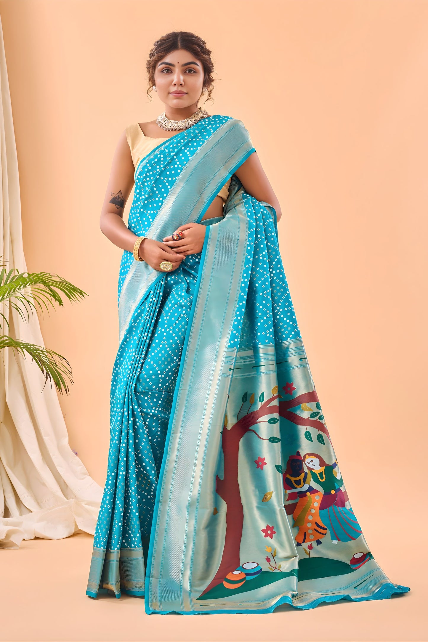 Stylish Sky Blue Bandhani Pure Silk Saree Designer Pallu for Women