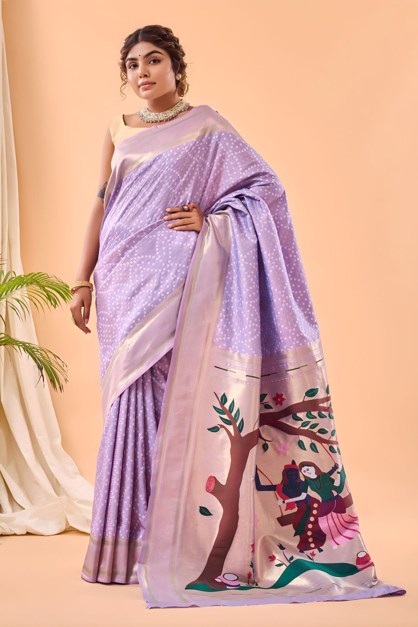 Premium Lavender Bandhani Pure Silk Saree Designer Pallu for Women