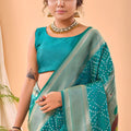 Graceful Teal Green Bandhani Pure Silk Saree Designer Pallu for Women