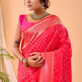 Beautiful Rani Pink Bandhani Pure Silk Saree with Designer Pallu for Women