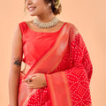 Elegant Red Bandhani Pure Silk Saree Designer Pallu for Women