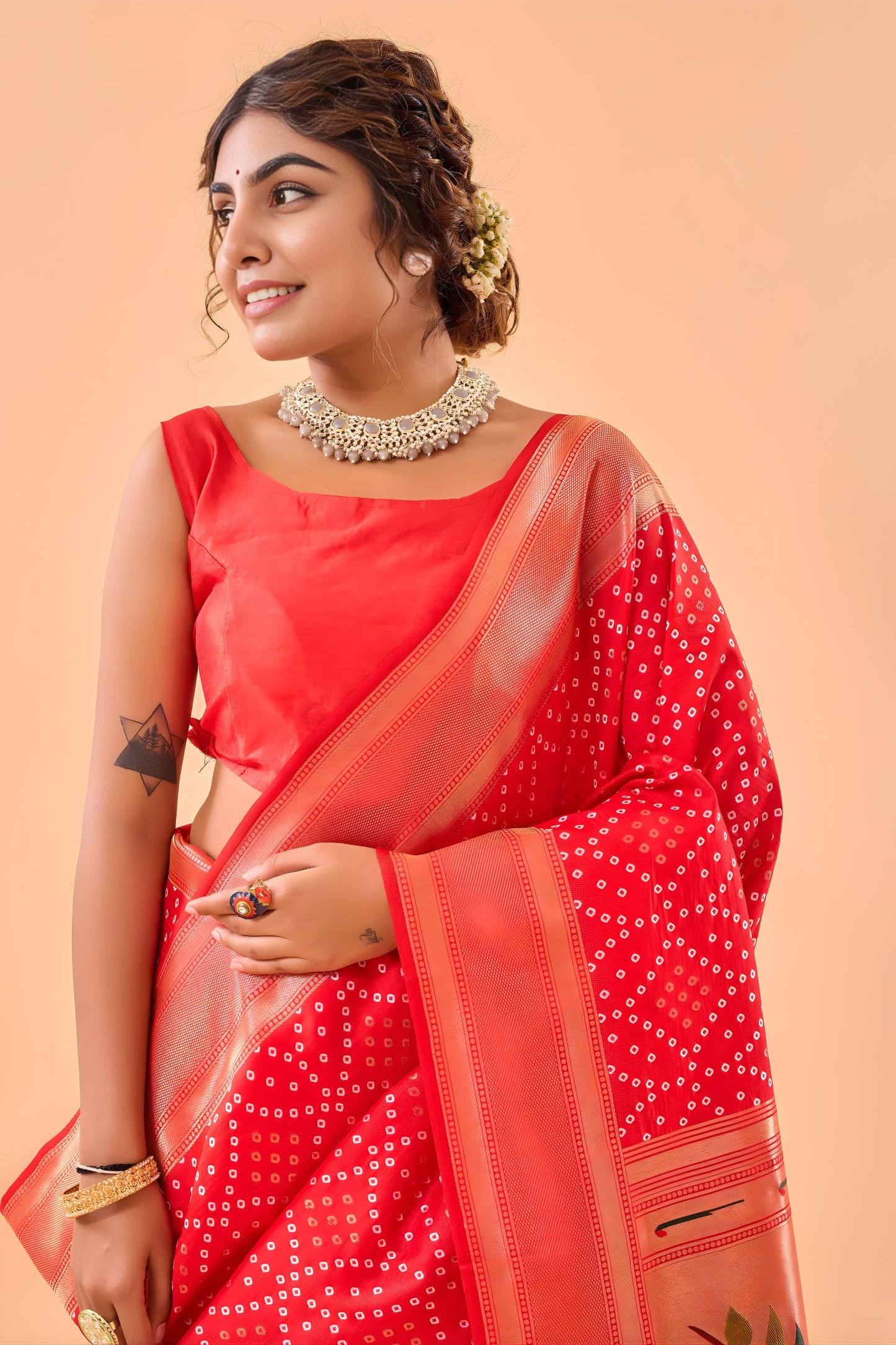Elegant Red Bandhani Pure Silk Saree Designer Pallu for Women