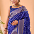 Royal Blue Bandhani Pure Silk Saree Designer Pallu for Women