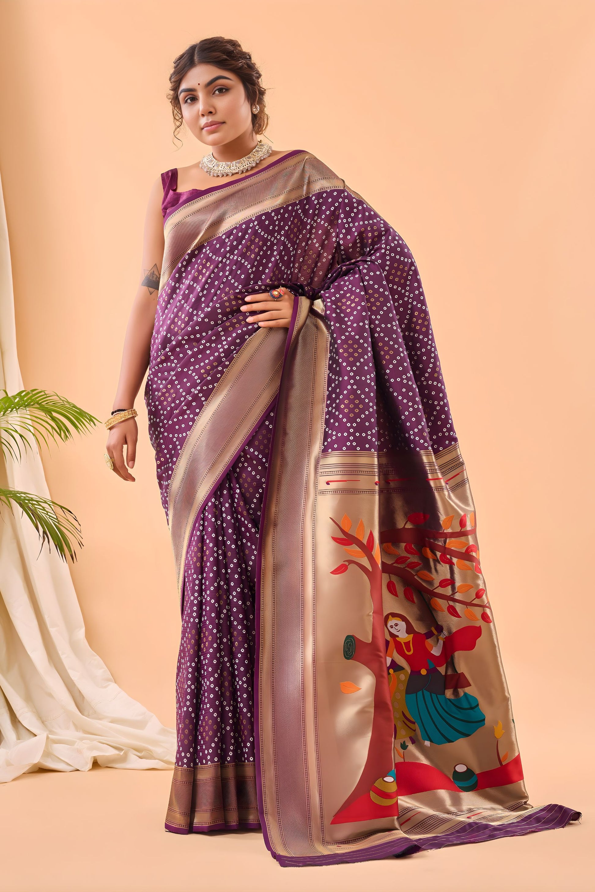 Elegant Wine Bandhani Pure Silk Saree Designer Pallu for Women