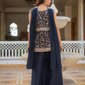 Elegant Navy Blue Premium Star Georgette Palazzo Suit Embroidery Work