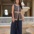 Elegant Navy Blue Premium Star Georgette Palazzo Suit Embroidery Work
