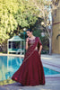 Impressive Wine Maroon Rangoli Crush Silk Designer Lehenga Choli with Embroidery Work and Matching Dupatta