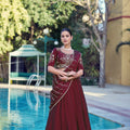 Impressive Wine Maroon Rangoli Crush Silk Designer Lehenga Choli with Embroidery Work and Matching Dupatta