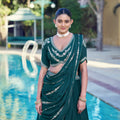 Elegant Rama Green Rangoli Crush Silk Designer Lehenga Choli with Embroidery Work and Matching Dupatta
