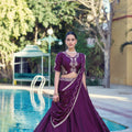 Stylish Purple Rangoli Crush Silk Designer Lehenga Choli with Embroidery Work and Matching Dupatta