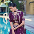 Stylish Purple Rangoli Crush Silk Designer Lehenga Choli with Embroidery Work and Matching Dupatta