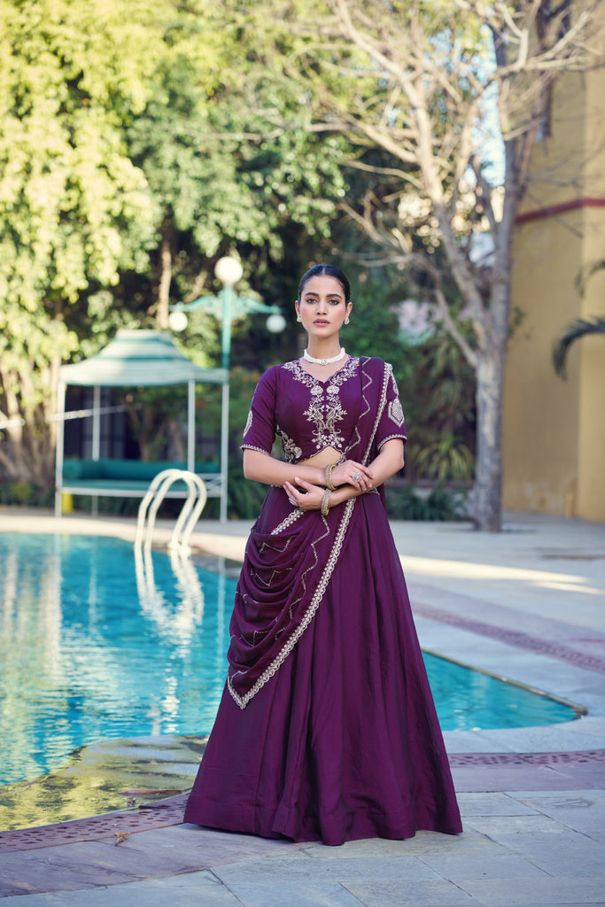 Stylish Purple Rangoli Crush Silk Designer Lehenga Choli with Embroidery Work and Matching Dupatta