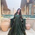 Elegant Rama Green Heavy Brocade Designer Anarkali Suit with Dupatta for Women