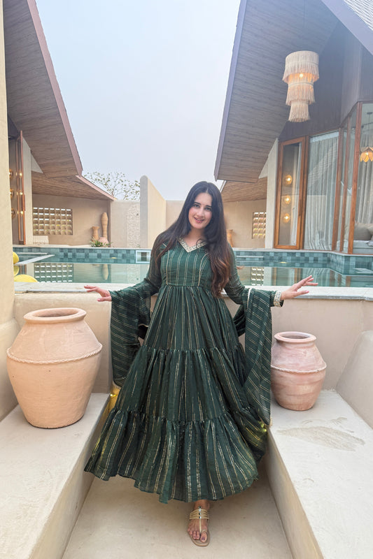 Elegant Rama Green Heavy Brocade Designer Anarkali Suit with Dupatta for Women