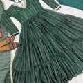 Elegant Rama Green Heavy Brocade Designer Anarkali Suit with Dupatta for Women