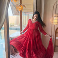 Stunning Red Heavy Brocade Designer Anarkali Suit with Dupatta for Women