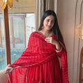 Stunning Red Heavy Brocade Designer Anarkali Suit with Dupatta for Women