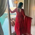 Stunning Red Heavy Brocade Designer Anarkali Suit with Dupatta for Women