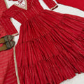 Stunning Red Heavy Brocade Designer Anarkali Suit with Dupatta for Women