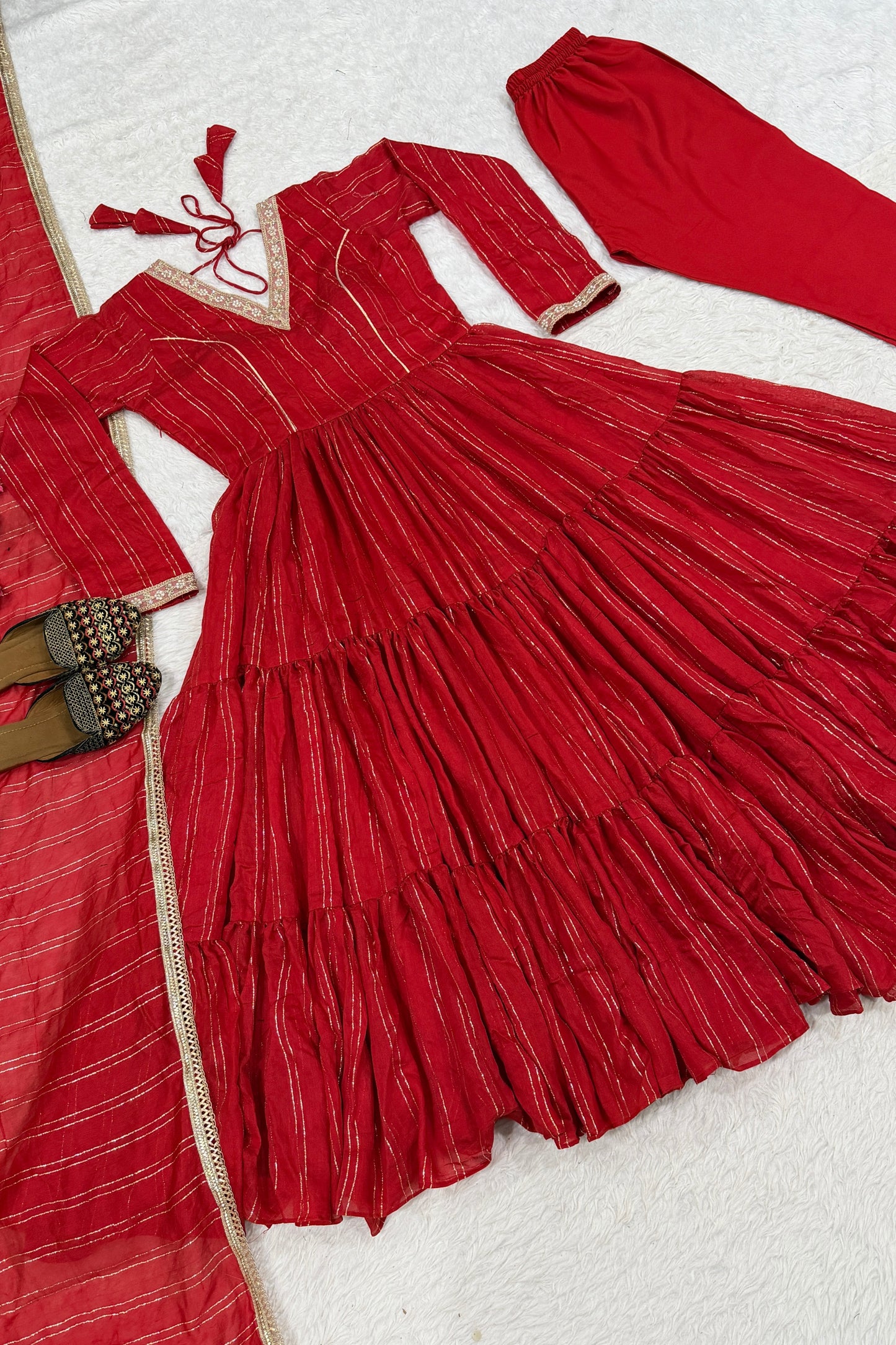 Stunning Red Heavy Brocade Designer Anarkali Suit with Dupatta for Women