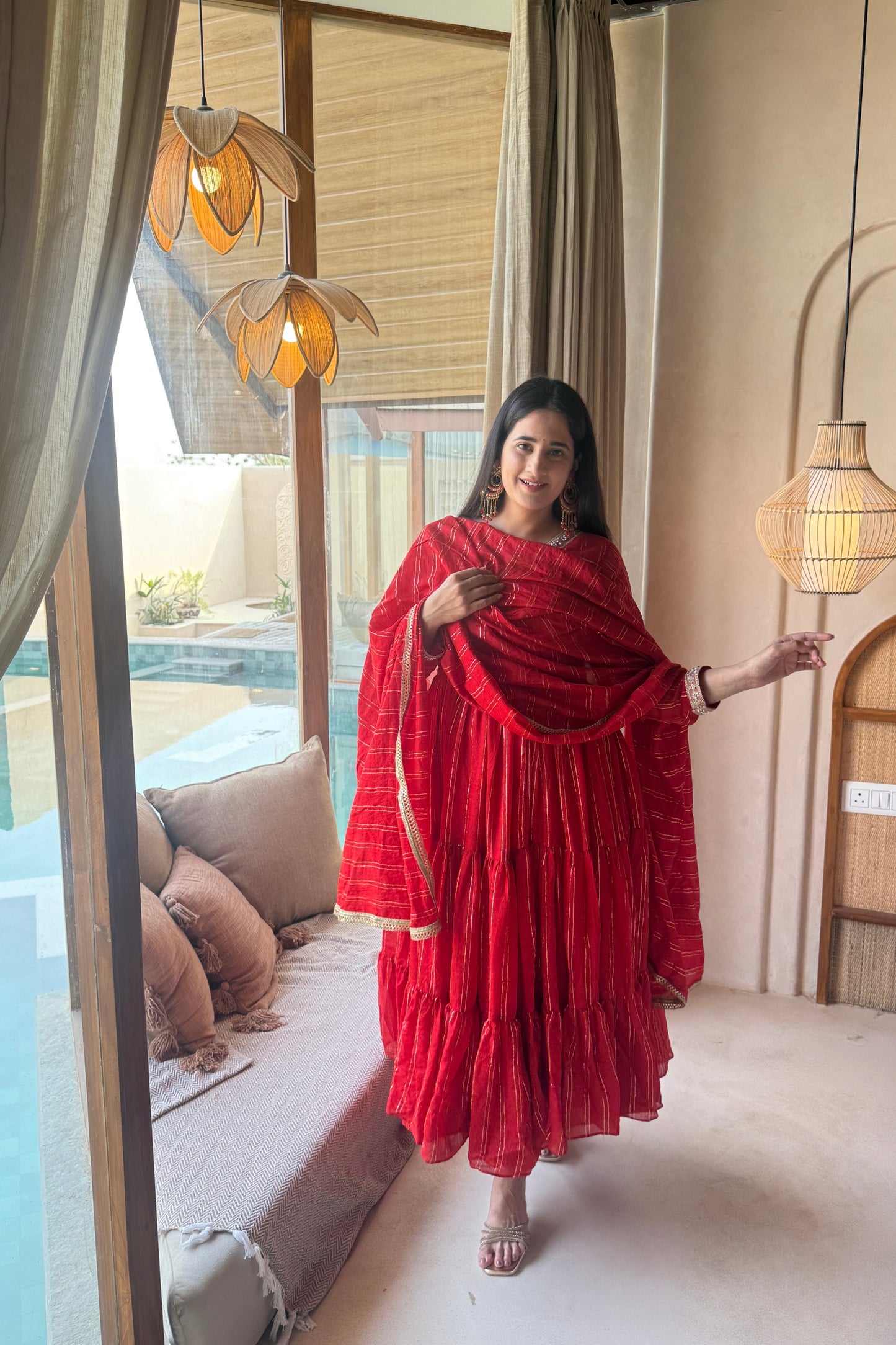 Stunning Red Heavy Brocade Designer Anarkali Suit with Dupatta for Women
