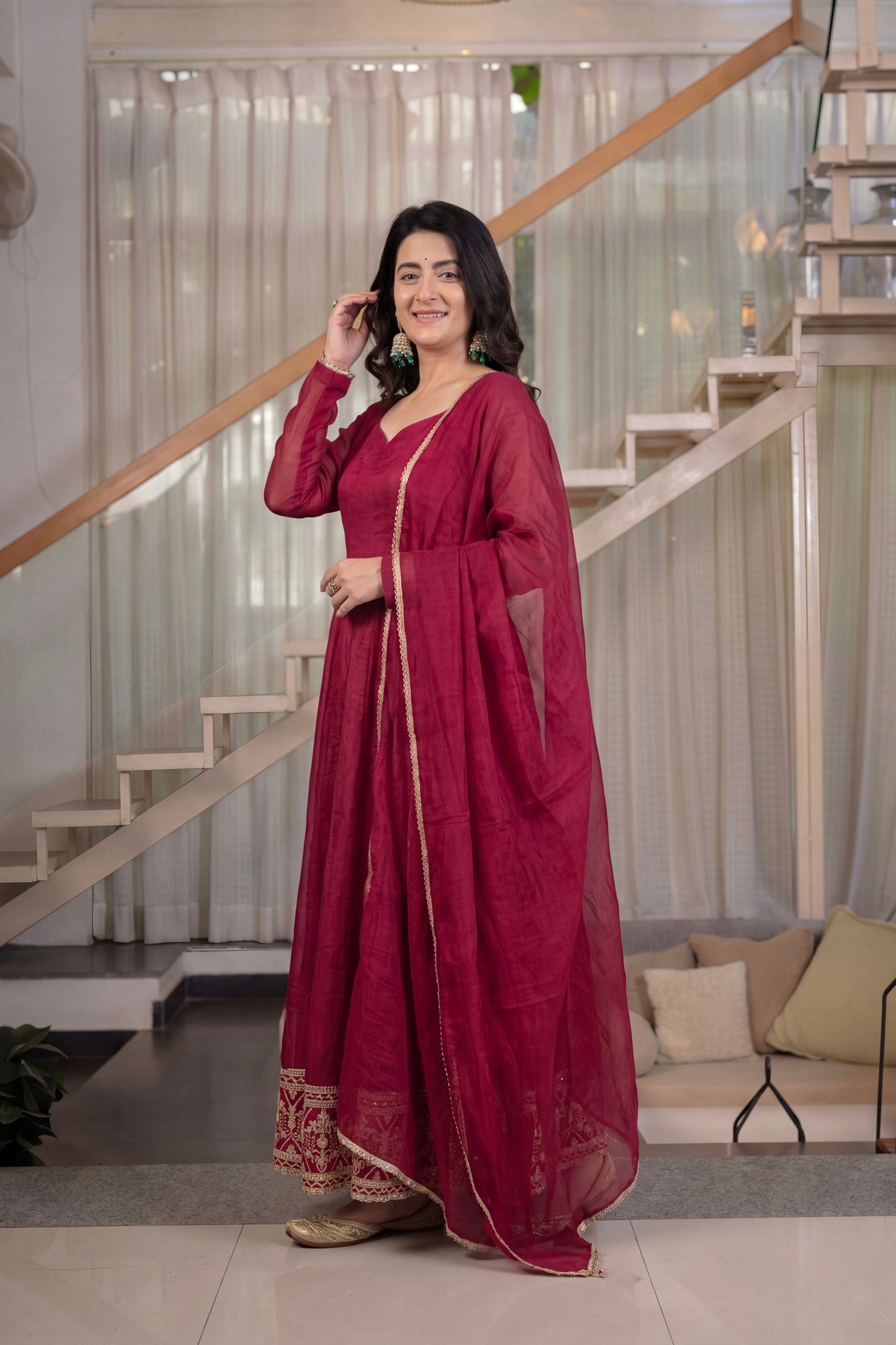 Majestic Wine Heavy Crunchy Silk Designer Anarkali Suit with Dupatta for Women