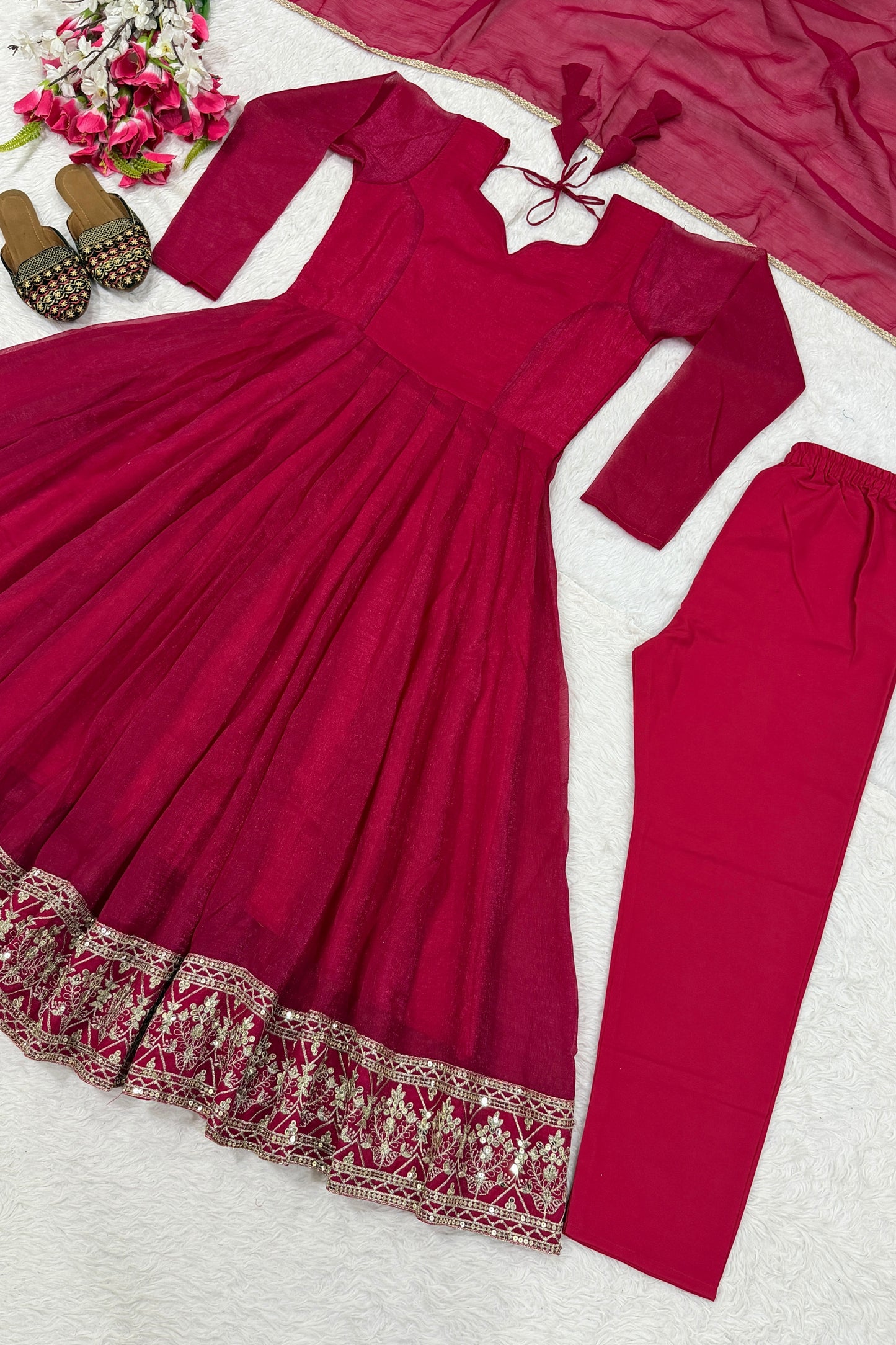 Majestic Wine Heavy Crunchy Silk Designer Anarkali Suit with Dupatta for Women