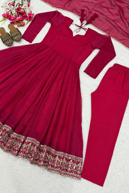 Majestic Wine Heavy Crunchy Silk Designer Anarkali Suit with Dupatta for Women