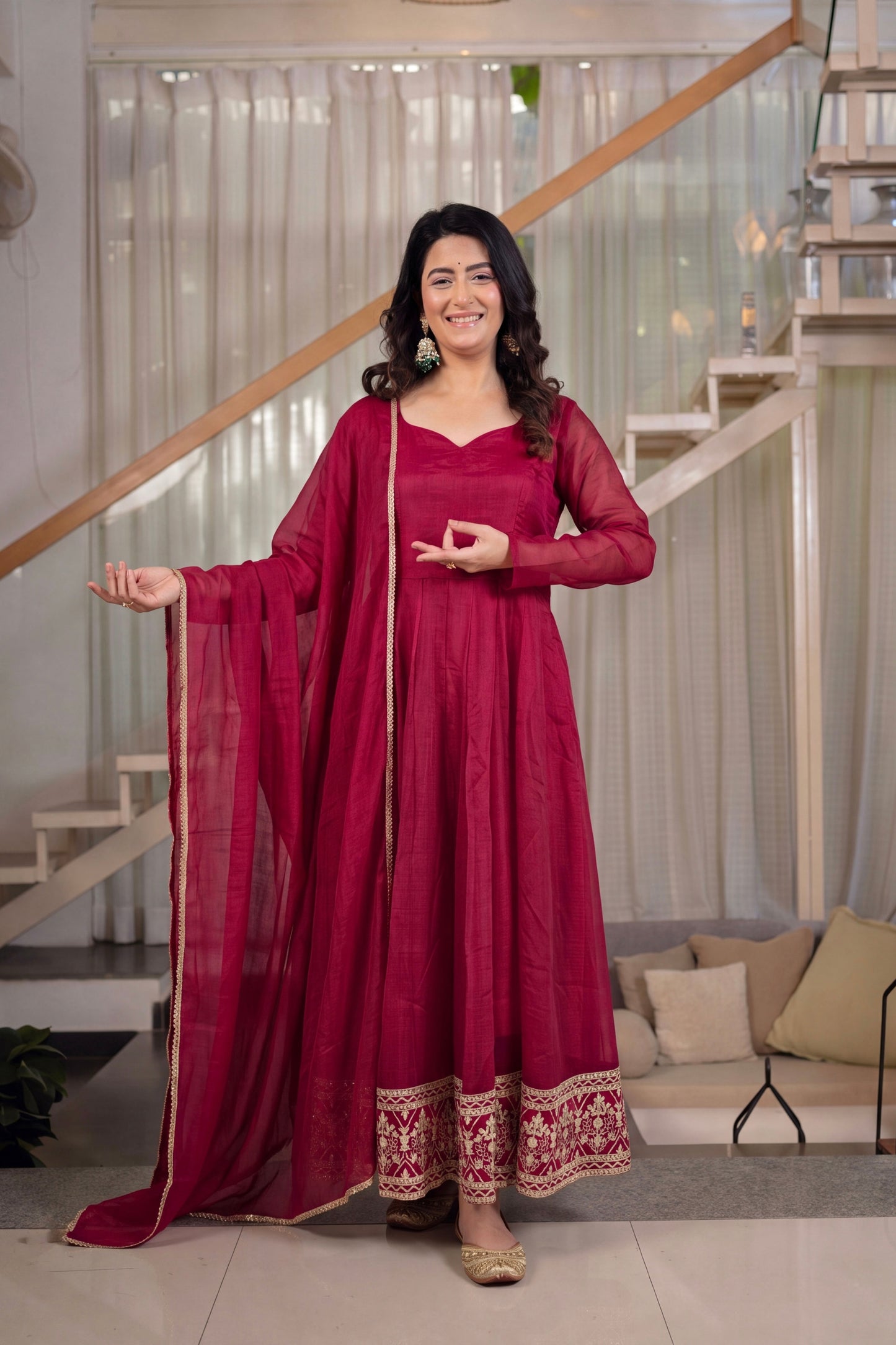 Majestic Wine Heavy Crunchy Silk Designer Anarkali Suit with Dupatta for Women