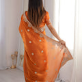 Stunning Rust Orange Fendy Crush Silk Saree Heavy Embroidery Work
