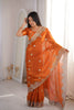 Stunning Rust Orange Fendy Crush Silk Saree Heavy Embroidery Work