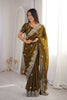 Graceful Olive Green Fendy Crush Silk Saree Heavy Embroidery Work
