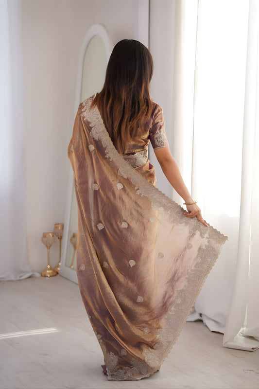 Elegant Brown Fendy Crush Silk Saree Heavy Embroidery Work