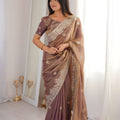 Elegant Brown Fendy Crush Silk Saree Heavy Embroidery Work